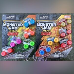 Monster Jam Mini Jams 5-Pack Marvels, Toro Loco, Megalodon, & Spider-Man, 2sets